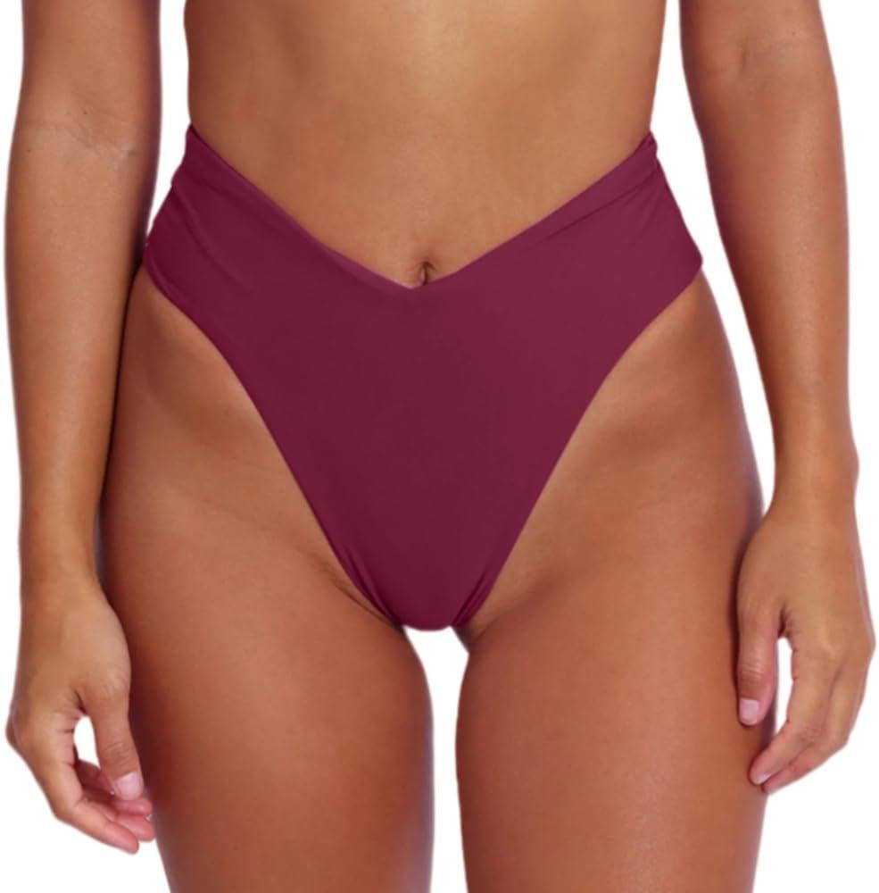 geluboao Women's Bikini Bottom Sexy V Cut High Cut Swimsuit High Waisted Bathing Suit Bottoms (Wine Red) S