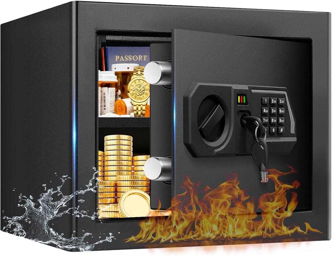 1.3 Cub Small Safes for Home Use Fire and Water Proof, Digital Security Fireproof Safe Box with Combination Lock, Smart Alarm System and Removable Shelf, Fire Safe for Home Documents Valuables