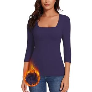 WOWENY Thermal Shirts for Women V Neck Fleece Lined Long Sleeve Base Layer Soft Warm Underwear Tops Cold Weather L