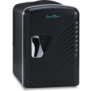 Iceblue Mini Fridge, Retro 4 Liter /6 Cans Mini Skincare Fridge, AC Plug & 12V Car Charger Mini Makeup Fridge, Compact & Portable 4A Cooling Tiny Fridge for Bedroom, Car, Office, Dorm, Gift - Black