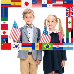 Foam International Flags Photo Prop Around The World Party Decorations International Flags Photo Booth Frame Multicultural Photography Backdrop for Country Sports Events Party Favors,32 x 22 Inch