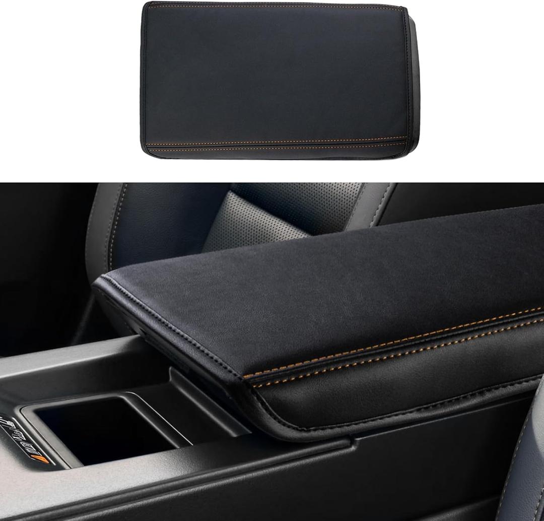 Center Console Armrest Cover Compatible with Honda Prologue EV 2024 2025 2026 Black Leather Middle Armrest Box Cover Arm Rest Lid Pad Protector Interior Accessories(Orange Stitches)
