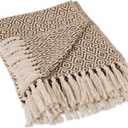 DII Rustic Farmhouse Double Diamond Woven Throw, 50x60, Brown