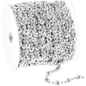 49 Feet Christmas Tree Beads Garland, Artificial Silver Beaded Garland for Christmas Tree DIY, Diamond-Shaped Beads for Wreath, Xmas Party Table, Wedding Holiday Decoration