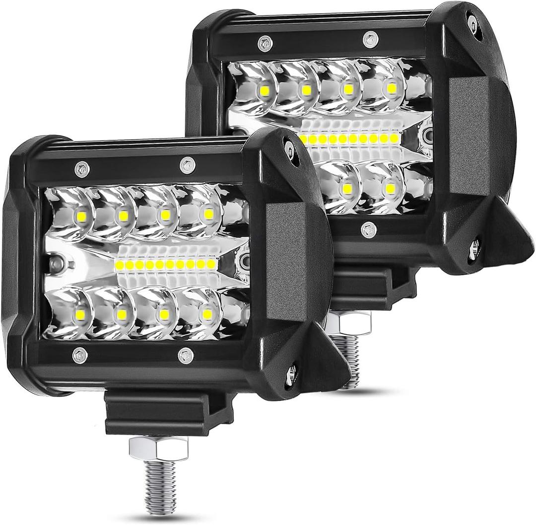 4 Inch 120W LED Light Bar 12000LM Spot Flood Combo Off Road Triple Row Work Driving Fog Light for Pickup Truck ATV UTV SUV Boat 2PCS