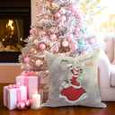 Vintage Christmas Throw Pillow Cover 18x18  Retro Girl Mailbox Holiday Cushion Case with Snowflakes and Gifts  Classic Decorative Farmhouse Accent for Couch or Living Room Decor