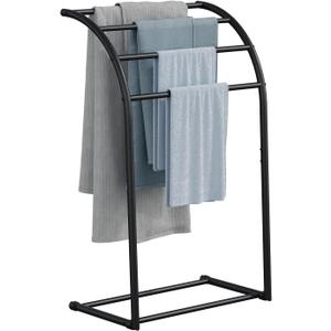 YINMIT 40 Inch Free Standing Towel Rack, 4 Tier Pool Towel Stand Outdoor, Floor Towel Holder for Bathroom, Black Metal Towel Display Rack