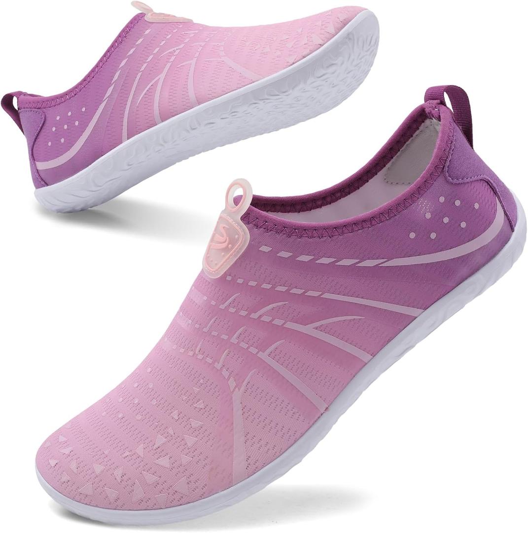 Spesoul Womens and Mens Water Shoes Breathable Quick Dry Soft Barefoot Aqua Socks for Hiking Swim Beach Surf Yoga Sport (6-7 Women/5-6 Men, Jiao Purplepink)