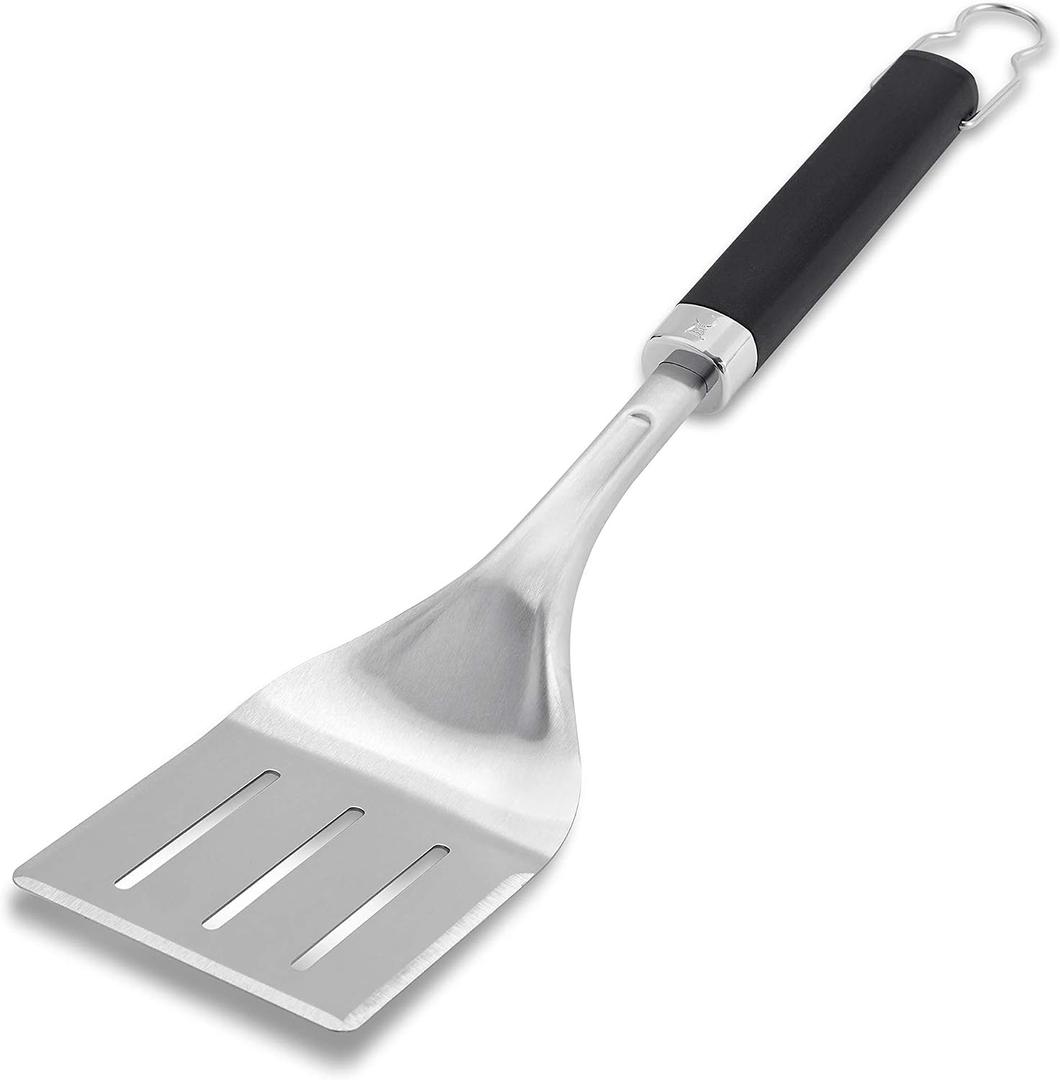 Weber Precision Grill Spatula, Silver – Stainless Steel BBQ Spatula with 3‑Sided Beveled Edge, Non‑Slip Soft‑Touch Handle, Hanging Loop, Dishwasher Safe - Grill Accessory