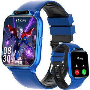 Smart Watch for Kids, 1.85" Fitness Tracker with Heart Rate, Sleep Monitor, IP68 Waterproof Smartwatches with Video Music, Pedometer, Game, NO APP/Phone, Gift for Boys Girls. (Classic, Blue)