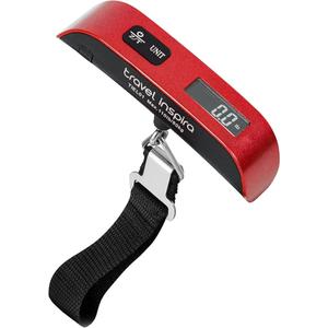 travel inspira Luggage Scale, Portable Digital Hanging Baggage Scale for Travel, Suitcase Weight Scale with Rubber Paint, 110 Pounds, Battery Included - Red