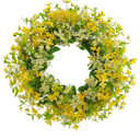24”-26” Yellow Faux Silk Wild Flower Spring Summer Easter Wreath for Front Door – Artificial Green Eucalyptus Leaves Farmhouse Front Porch Wall Wreath – All Season Outdoor and Indoor Use
