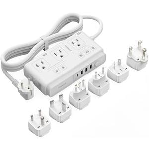 TESSAN 220V to 110V Voltage Converter for Travel with 4 USB Ports (1 USB C), 3 AC Outlet and EU UK AU IT in ZA International Power Adapter, Step Down Transformer Outlet Converters White