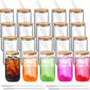 20 Pack Glass Cups with Lids and Straws 16 oz, Personalized Customizable Glasses for Gift, Business, Drinking glasses set, Iced Coffee Cup, Cute Aesthetics Tumbler for Tea, Homemade Drinks