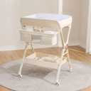 Maydolly Changing TablePortable Diaper Changing Station, Foldable Baby Changing Table,Compact Nursery Diaper Changing Table for BabyAdjustable HeightMobile on Wheels (Beige)