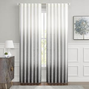 Central Park Ombre Window Curtain Panel Linen Gradient Print on Rayon Blend Fabric Backtab Rod Pocket Drapery Treatments for Living Room/Bedroom, Cream White to Gray, 50" x 84", Set of 2 (Grey)