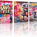Yeesjoee Banksy Canvas Wall Art Abstract Graffiti Wall Art Colorful Graffiti Street Famous Canvas Painting for Living Room Bedroom, 12x 16x 3Pcs