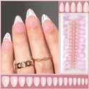 White French Tip Press on Nails Maigitur Medium Almond French Nail Tips Pink Bed 120Pcs Gel Nail Tips Swirl Strip Press on Nails in 15 Sizes Reusable Fake Nails for Women Girls Manicure