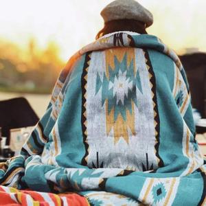 Aztec Patterned Throw Blanket with Soft Sherpa Lining, Traditional Southwestern Navajo Tribal Style Warm Throw for Camping, Outdoor, Light Weight Cozy Boho Blanket for Couch, Sofa, Bed, 50"x60", Teal
