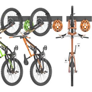 TORACK Wall-Mounted Swivel Bike Rack, Garage Vertical Bike Hangers for 3 Bikes and 3 Helmets Rotating Bike Storage Hooks Holds Up to 300 lbs