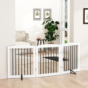 PUPETPO Freestanding Wooden Pet Gate for House, Foldable Indoor Dog Gate for Doorways, Stairs - 24" Height, 3 Panels, White