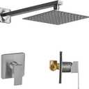 Shower Faucet Set Brushed Nickel, Single Function Shower Trim Kit with Rough-in Valve, Square Rain Shower Head System Included Extra Long Shower Arm for Bathroom