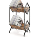 2-Tier-Vinyl-Record-Storage-Holder With Dividers, Metal Album storage for vinyl records display Shelf, Vintage 160-200 LP Storage Shelf Stand (Rustic Brown-2 Tier)