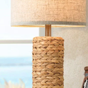 Set of 1 Rattan Table Lamps for Living Room with 2 USB Ports, 27In Tall Bedroom Lamp Costal Farmhouse, Rustic Woven Seagrass Bedside Nightstand Lamps for End Table, E26 Socket&Rotary Switch, No Bulb