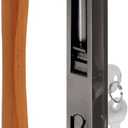 Prime-Line C 1032 Keyed Sliding Glass Door Handle Set  Replace Old or Damaged Door Handles Quickly Wood and Black Painted Diecast, Hook Style, Flush Mount, Fits 6-5/8 in. Hole Spacing (1 Set)