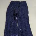 BLENCOT Women's Glitter Sequin Wide Leg Palazzo Pants High Waist Bell Bottoms Night Club Flared Trousers Navy Blue S