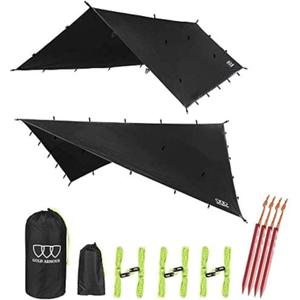 Gold Armour Rainfly Tarp Hammock, Premium  Rain Fly Cover, Waterproof Ultralight Camping Shelter Canopy, Survival Equipment Gear Camping Tent Accessories (Black 10ft x 10ft)