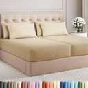 Split King Sheets Set 7 Piece - Includes 4 Pillowcases - Bed Sheets Split King - Soft Hotel Luxury Bedding - Cooling and Breathable - 1 Flat & 2 Fitted & 4 Pillowcases w/ Deep Pockets - Heathered Tan