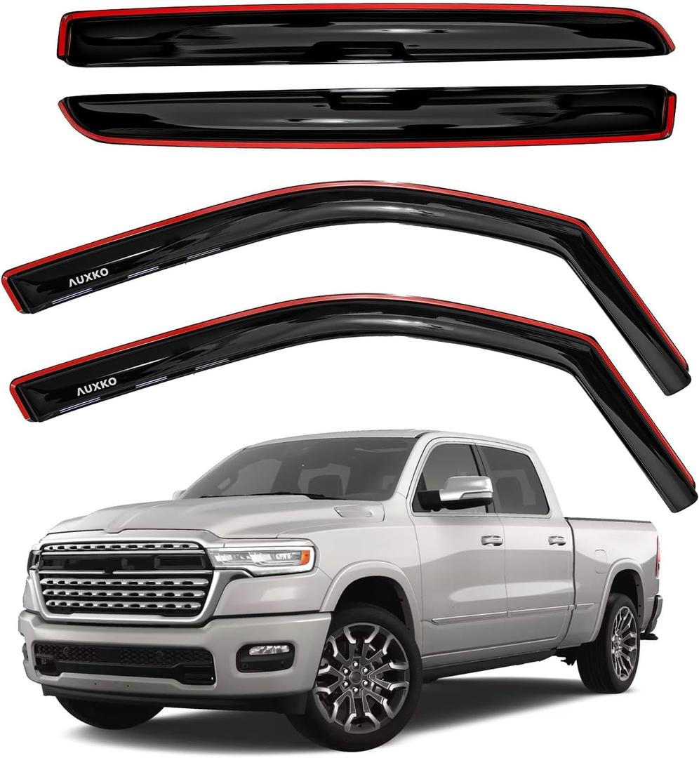AUXKO in Channel Rain Guards for Ram 1500 Crew cab 2019-2026, 4Pcs Window Vent Visors Accessories Rain Guard Window Visors, Easy Install Car Side Window Wind Deflectors & Visors for Truck Black