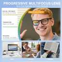 2 Pack Superb Durable Lightweight Progressive Multifocus Reading Glasses Men Women, TR90 Frame Spring Hinge Anti-Blue Light Multifocal Readers Retro No-Line Multifocal Comfort Eyeglasses, 2.5x (Progressive 3+2 Spring Hinge & Top is Not 0 (3 Ft Range) - Black and Grey)