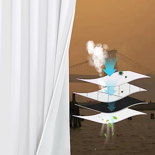 NICETOWN Sound Blocking White 100% Blackout Lined Curtains, Thick & Heavy-Duty Wildfire Pollution Filtering Noise Reducing Window Treatment Insulated Drapes for Bedroom (2 PCs, 52 Width x 63 Length)