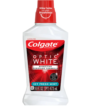 Colgate Optic White Advanced Teeth Whitening Mouthwash, 2 Pack, 2% Hydrogen Peroxide, Alcohol-Free and Enamel Safe, ICY Fresh Mint, 32 Oz