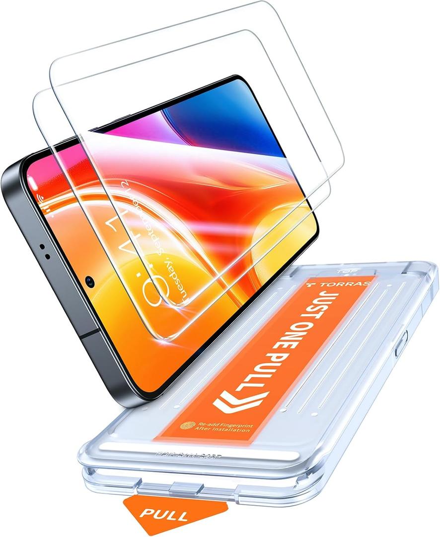 TORRAS 12FT Military-Grade Shatterproof for Samsung Galaxy S25 Screen Protector [9H+ Aerospace Tempered Glass One-Pull Installation] Full Coverage Fit Bubble Free 6.2 GlassGo X