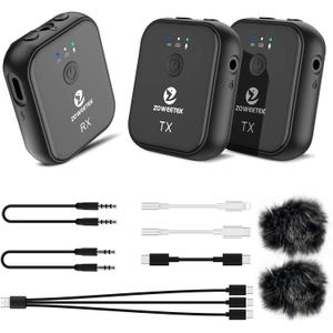 ZOWEETEK Wireless Lavalier Microphone Dual Channel,Suitable for iPhone,Android Phone,Ipad,DSLR,GoPro,Camera,Laptop.