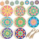 Blosssound 40 Pcs Unfinished Wood Mandala to Paint Wooden Mandala Painting Crafts Diwali Art Slices for Adult to Relax Painting DIY Crafts Ornament Wedding Home Decorations, 4 Inch(Stylish)
