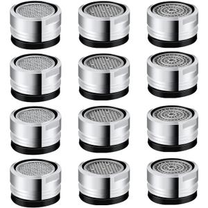 Honoson 12 Pieces 2.2 GPM Sink Faucet Aerator Kitchen Sink Aerator Replacement Parts Bathroom Faucet Adapter Kit with 15/16-inch or 24 mm Male Thread for Kitchen Bathroom(Mixed Style)