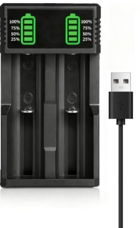 3.7 USB Battery Charge, 2 Bay LCD Display Smart Universal USB Battery Chargers for Flashlights, Headlamps, Doorbells, RC Cars, Outdoor Garden Lights, etc