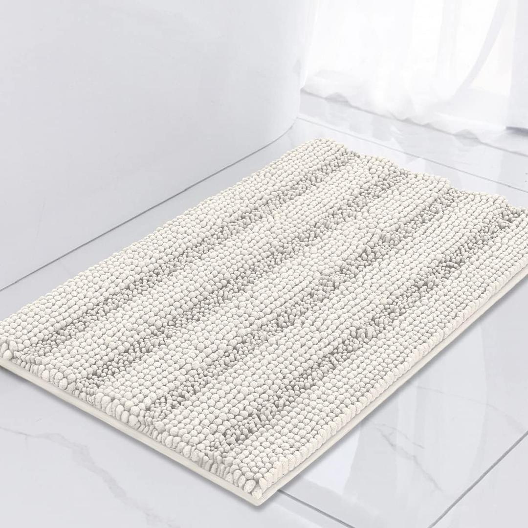 Turquoize Luxury Chenille Bath Rug for Bathroom Rugs Extra Absorbent Bath Mat Non Slip Microfiber Shower Rug for Bathroom Microfiber Shaggy Carpet Rug Size, 17"x 24", Cream