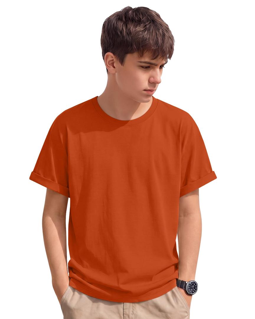 YooAurvox Boys Shirts Short Sleeve Summer Tops Kids Crew Neck Loose Casual Basic Tees for Boys 5-14 Years(Pumpkin,5-6 Years)