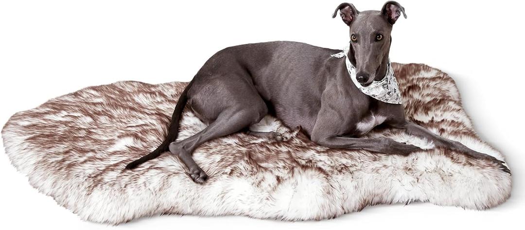 Plush Faux Fur Dog Bed for Large Dogs, Fluffy Luxury Dog Mattress, Fuzzy Dog Bed Mat Soft Flat Dog Beds Washable and Waterproof Pet Dog Rug Bed, Extra Large Orthopedic Dog Bed, Brown, 50"