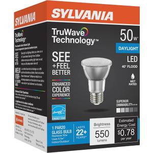 Sylvania LED TruWave Natural Series PAR20 Light Bulb, 50W Equivalent, Efficient 6W, Medium Base, Dimmable, 5000K, Daylight - 1 Pack (40921)