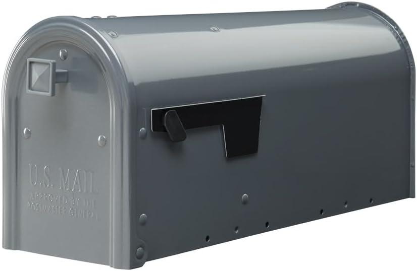 Architectural Mailboxes Edson Weather-Resistant Steel Metal Post Mounted Mail Box for Outside, Gunmetal Grey, Medium Curbside Mailbox with Magnetic Latch, USPS Approved for Residential Delivery, Gray 