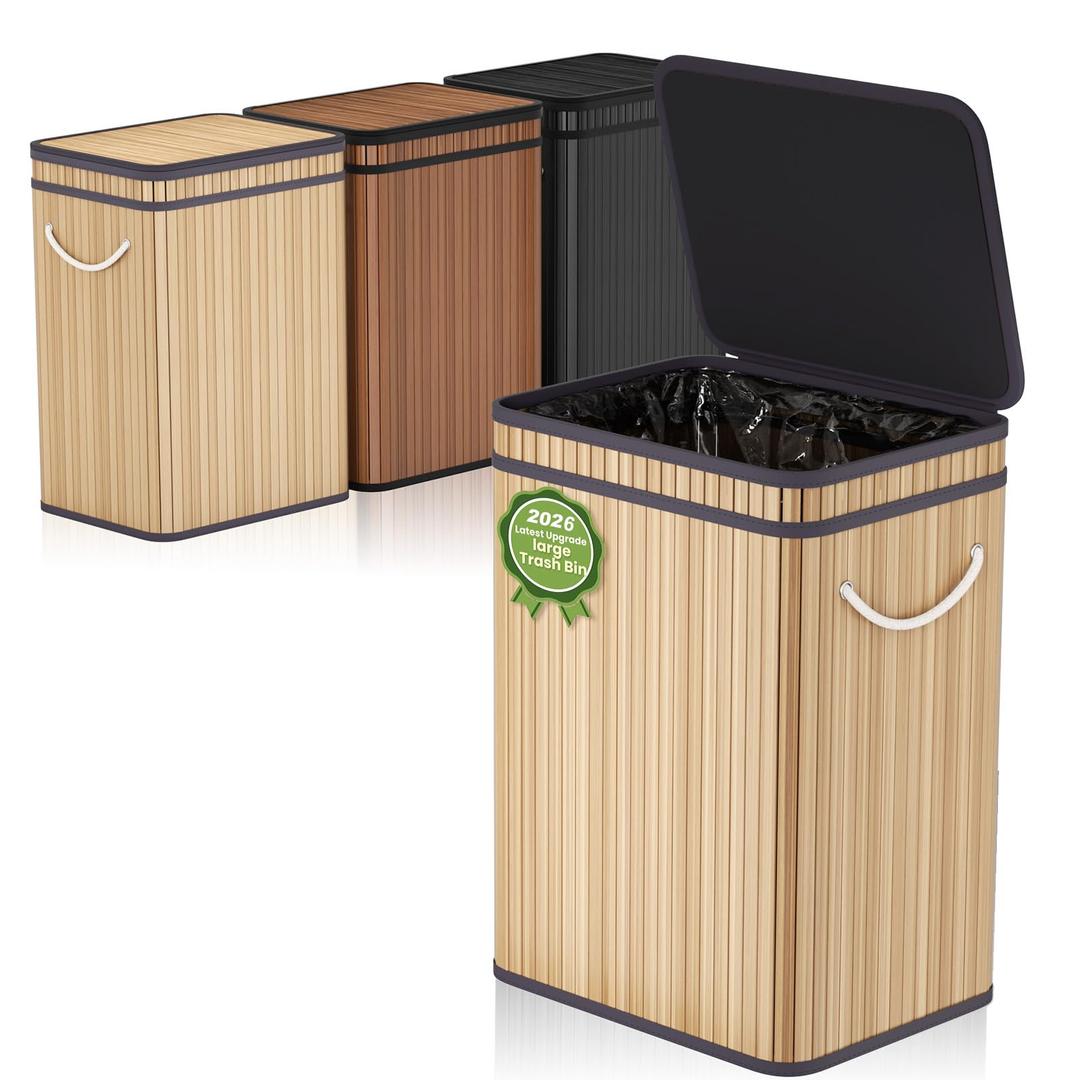 Mihoho 80 Liter/21 Gallon Large Trash Can with Lid, Garbage Bin Wastebasket Made of Bamboo, Outdoor Garbage Can/Waste Bin for Home, Office, Bathroom, Kitchen 24" HX15.8 WX11.8 D