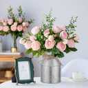Galvanized Metal Flower Vase Set of 8-5.12 Inch Farmhouse Rustic Milk Can Jug Vase with Twine Bow, Floral Buckets for Wedding Table Centerpiece, Home Dining Room Decor (Rustic, 8)