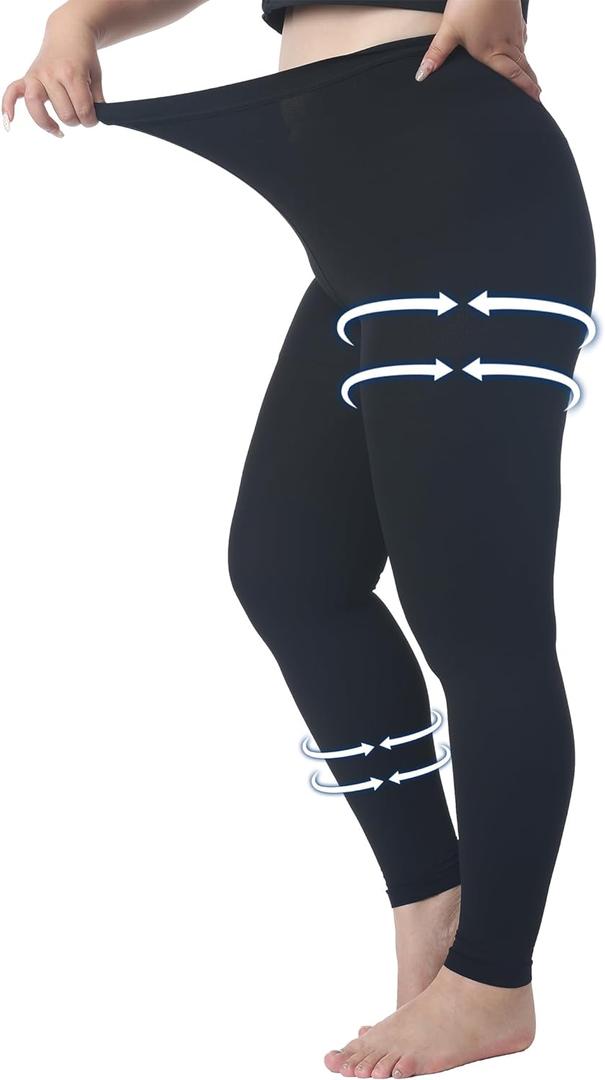 Plus Size 5XL Medical Compression Pantyhose for Women & Men, 20-30 mmHg Graduated Compression Leggings, Opaque Footless Waist High Compression Stockings for Edema, Varicose Veins, Flight, DVT, Black