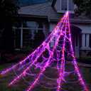 Halloween Spider Web Lights 250 LED Lighted Spider Web Giant 16.4Ft Halloween Decorations Light up with 8 Lighting Modes Waterproof & Timer for Outdoor Indoor Yard Haunted House Decor, Purple & Orange